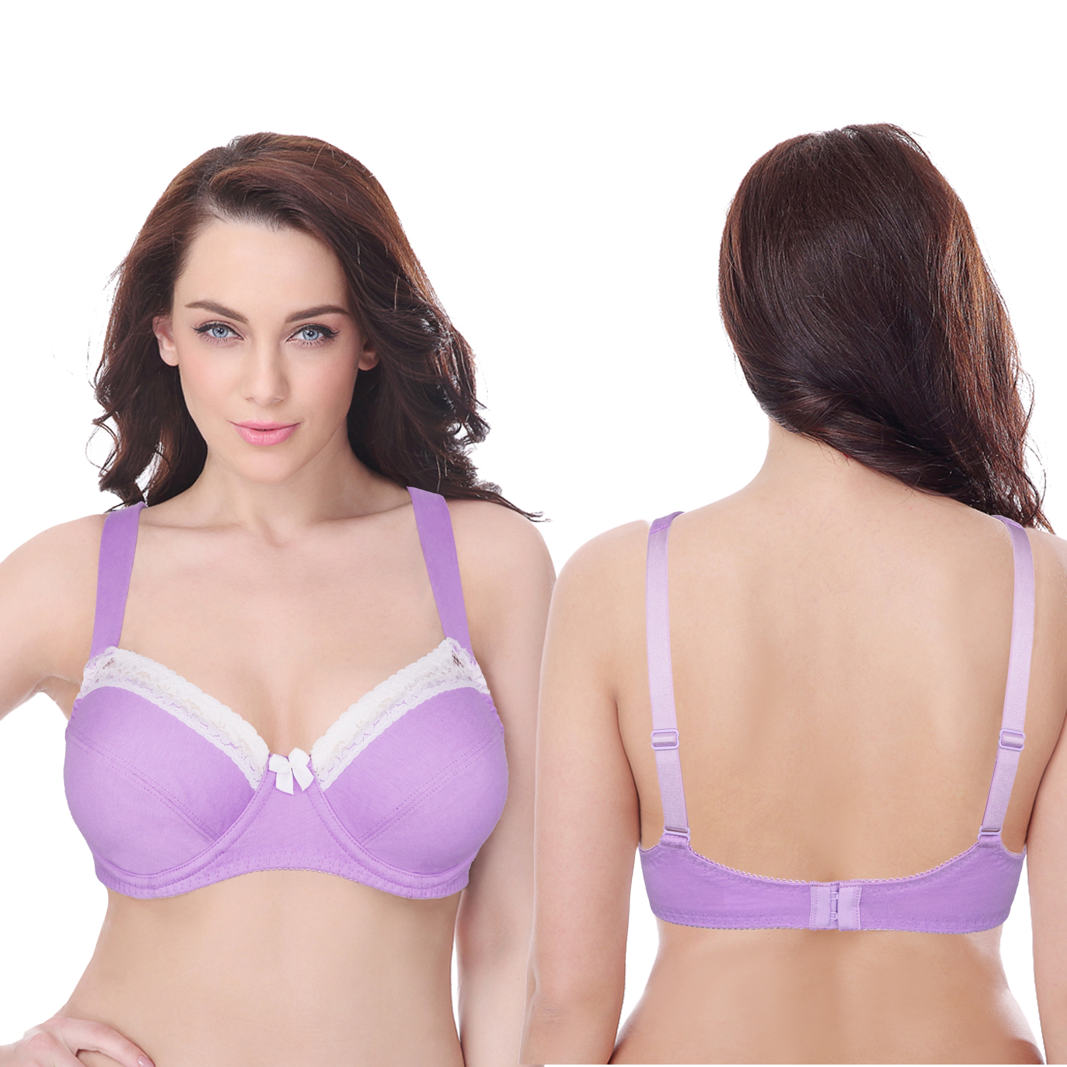 Curve Muse Women's Plus Size Underwired Unlined Balconette Cotton Bra-3Pack-DARK GRAY,LAVENDER,BLUE PRINT(3 PACK)-40DDD