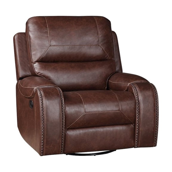 Steve Silver Keily Brown Faux Leather Manual Swivel Glider Recliner Chair