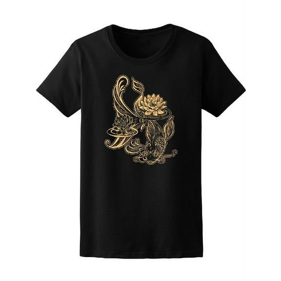 Vintage Koi & Lotus Flower T-Shirt Women -Image by Shutterstock, Female Medium