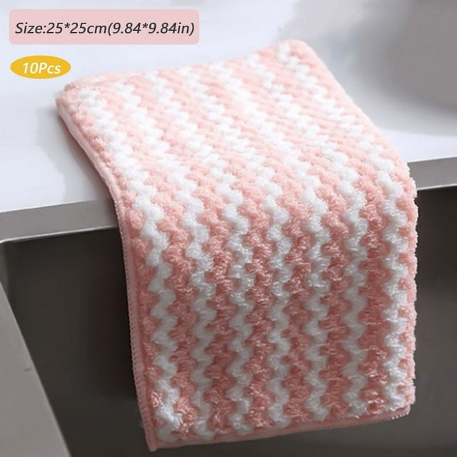 5 PCS Microfiber Cleaning Rag Super Absorbent Coral Fleece Cloth Scouring Towel Pad Multifunction for Kitchen Dishes Cleaning(Pink 5pcs)
