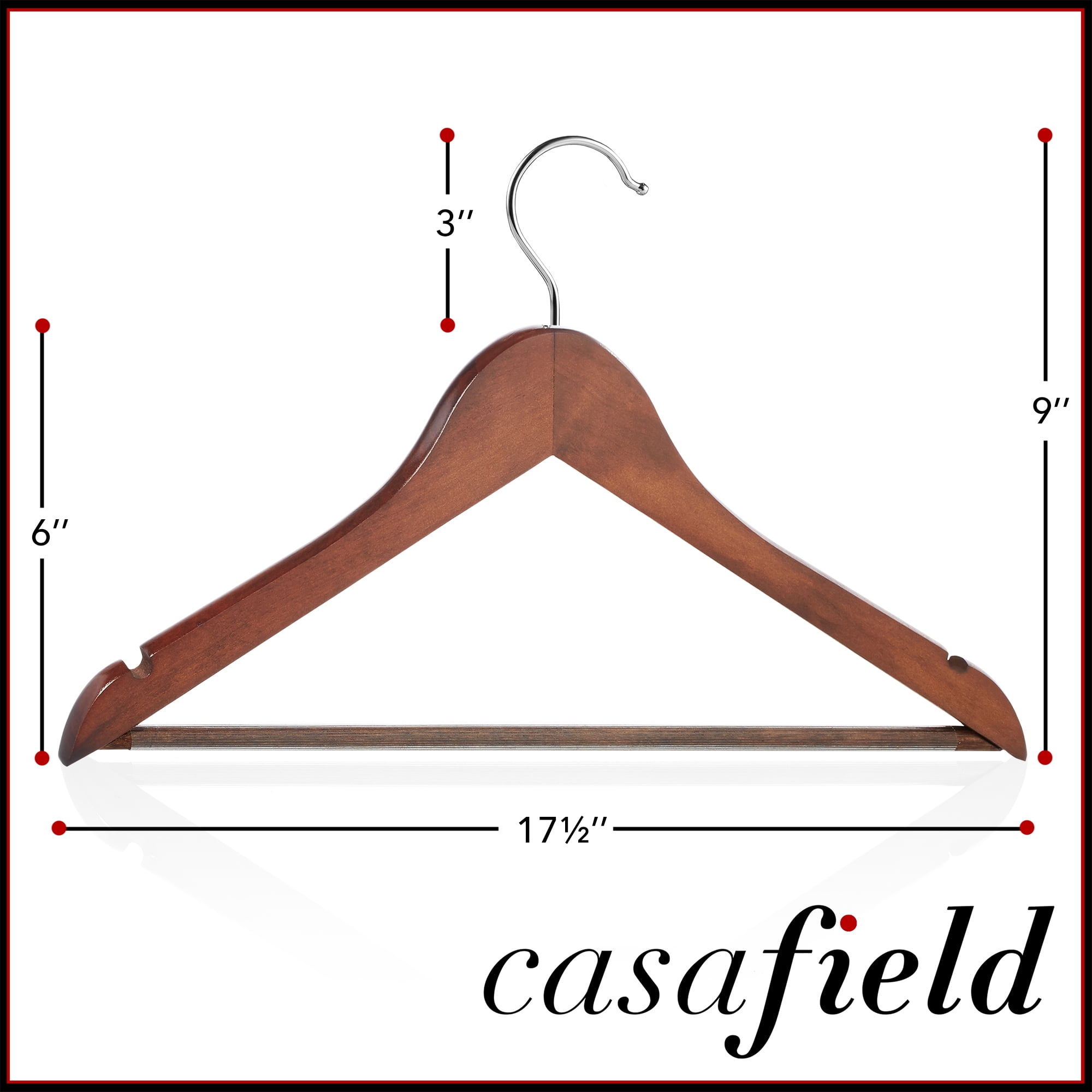 Casafield 40 Wooden Suit Hangers, Walnut - Non-Slip Pant Bar & Swivel Hook