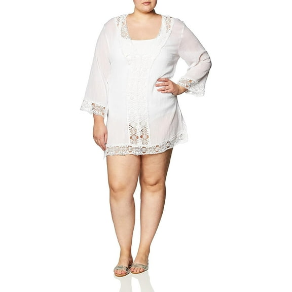 La Blanca Women's Plus-Size Island Fare V-Neck Womens Tunic Cover Up Swimwear, White, 3X