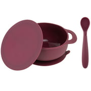 Bazzle Baby Anchor Silicone Suction Bowl and Spoon Set with Lid, BPA Free, Girl 4 to 36 Months - Cranberry