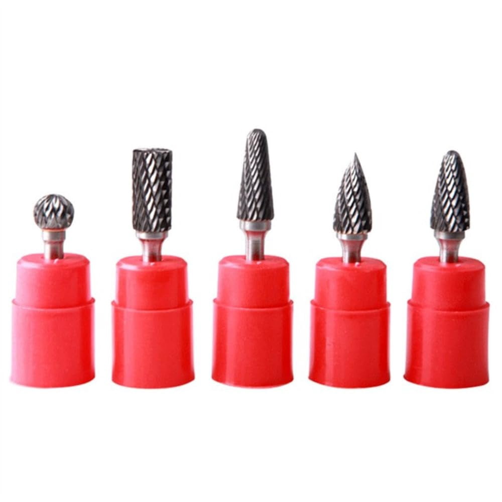 5pcs Double Groove Rotary File, Carbide Rotary Files Set, 0.2 x 0.4 Inch Grinding Head Tungsten Carbide Burr Milling Cutter Drill Bit Set For Welding, Chamfering Finishing Metal Mould