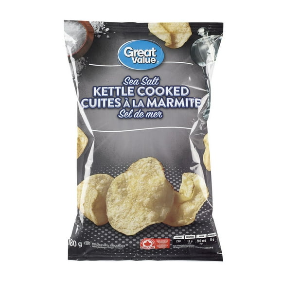 Great Value Sea Salt Kettle Cooked Potato Chips, 180 g