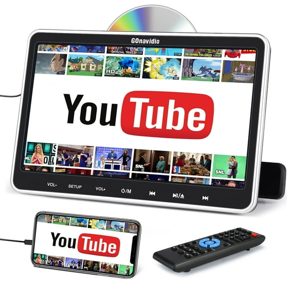 GOnavidio 10.1" Car DVD Player | 1080P Video Playback | Supports USB/SD/AV | Last Memory Function