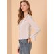 thumbnail image 4 of Allegra K Blusa de gasa con cuello en V y volantes florales con manga acampanada 3/4 para mujer Albaricoque XS, 4 of 6