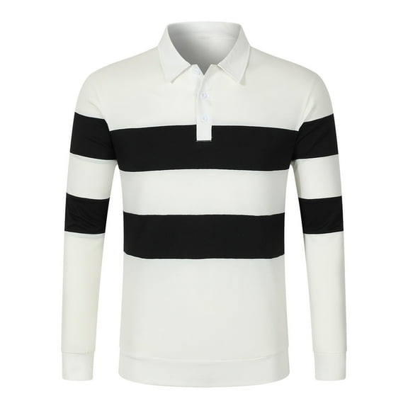 XIYON Long Sleeve Polo Shirts For Men Fall Winter Striped Lapel Casual Knitted Shirt Polo Shirt Classic Comfortable Shirts For Men