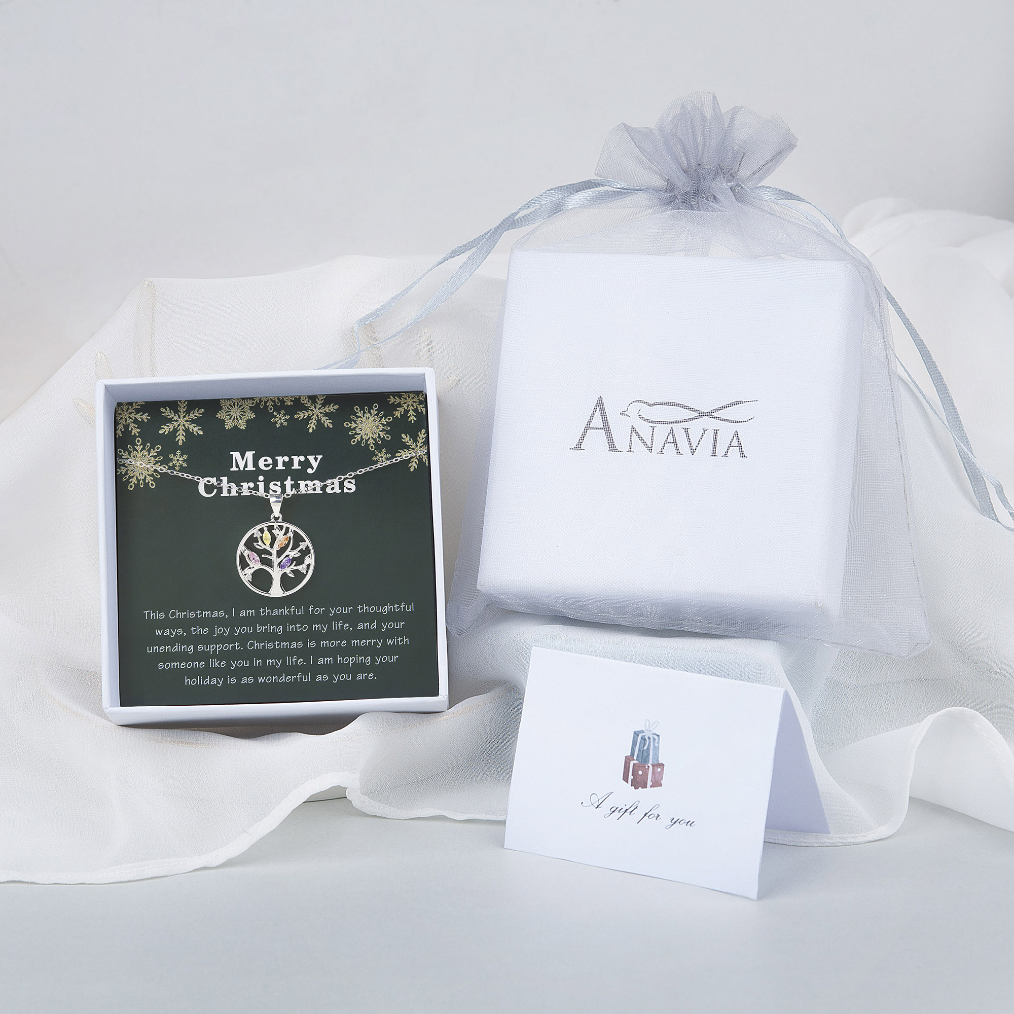 Anavia Sterling Silver Tree of Life Necklace for Boss New Year Gift, Merry Christmas Card Thanks Gift for Coworkers