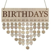 HCBY Wooden DIY Birthday Calendar Board Kit with 100 Hooks & Heart Chips, Wall Hanging Family Event Planner, Home Decor Gift, Handmade Style(D,15.7"x4.7")