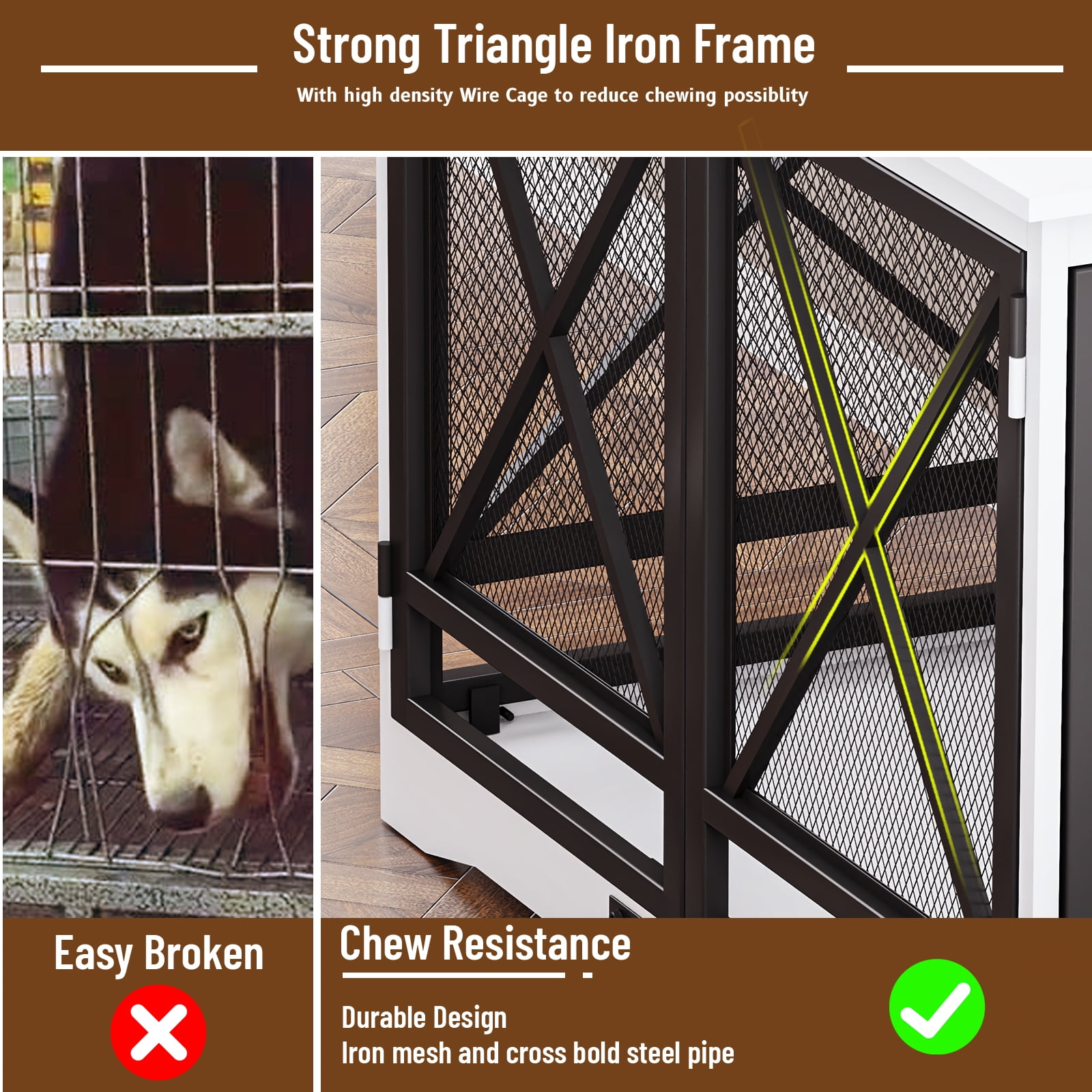 48 inch Extra Large Dog Crate Furniture,Double Door Indoor Kennel,End Side Table Wooden Dog Crates,Anti-Chew Anti-Escape, White