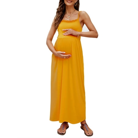 

Maternity Dress for Women Maxi Summer Dress Casual Spaghetti Strap Swing Sleeveless Pregnancy Dress Bodycon Dress Polka dot Green XXL