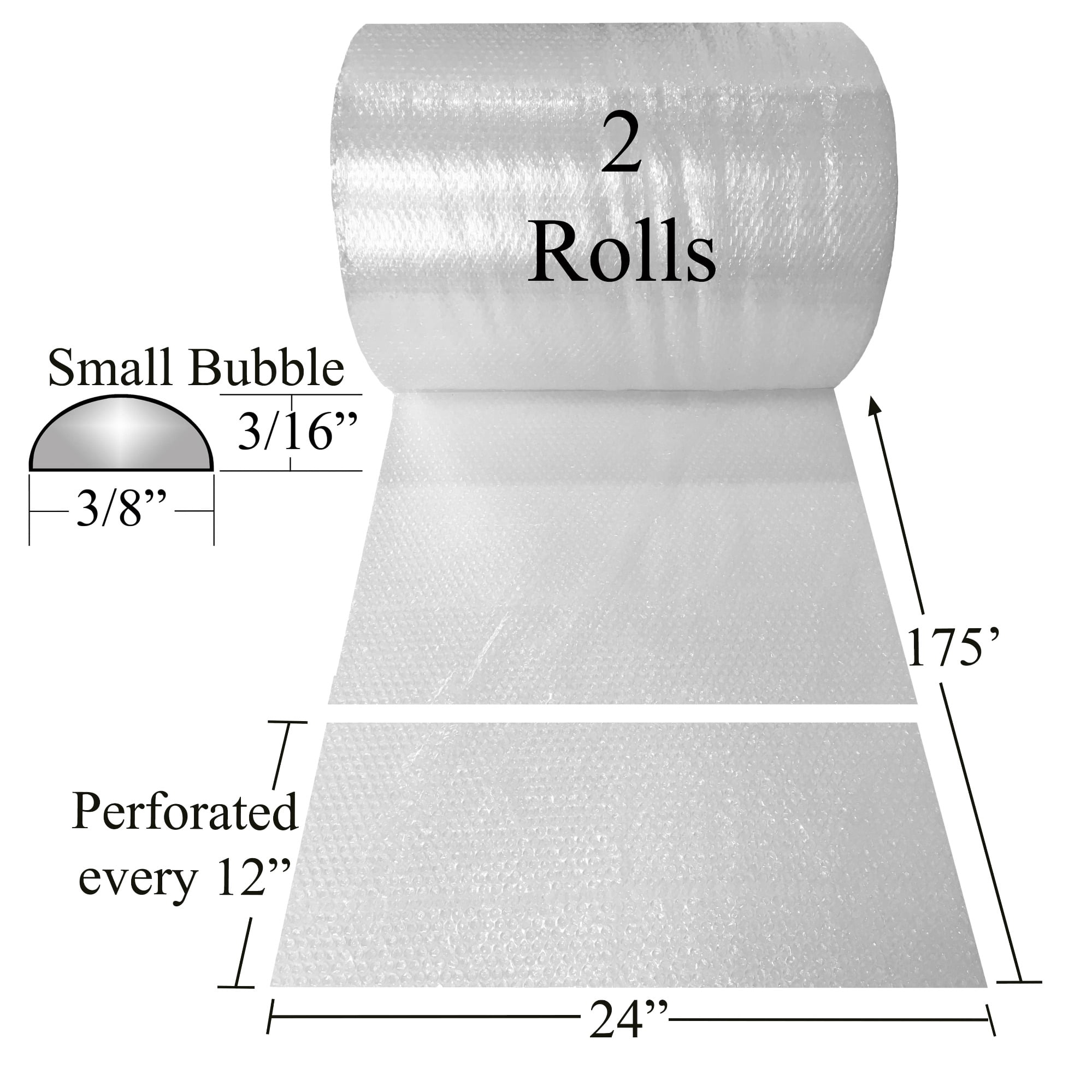 UOFFICE 3/16" Perforated Bubble Wrap Roll, Clear,  175' x 12" wide Perforated 350', 1 Pack