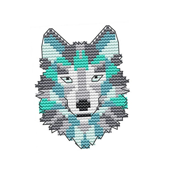 Kit de punto de cruz preimpreso con patrón de animales sobre lienzo para bordar, 15 x 15 cm (5,9 x 5,9 pulgadas). Lobo