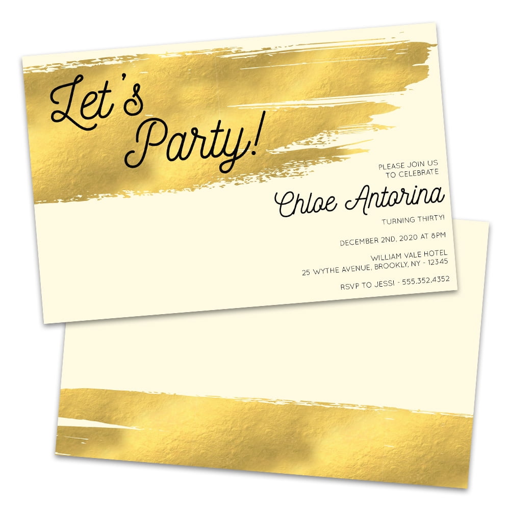 Personalized Golden Stripe Adult Birthday Party Invitation Walmart