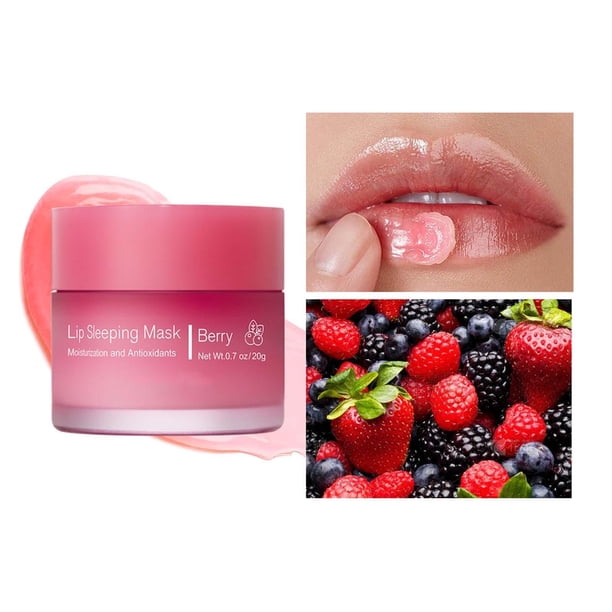 Sleeping Lip Mask Bálsamo labial hidratante Overnight Hydration | Aceite labial de fresa para labios secos y agrietados | Vitamina E Aceite de Oliva Camelia | 20g Cuidado de los labios | Exfolia