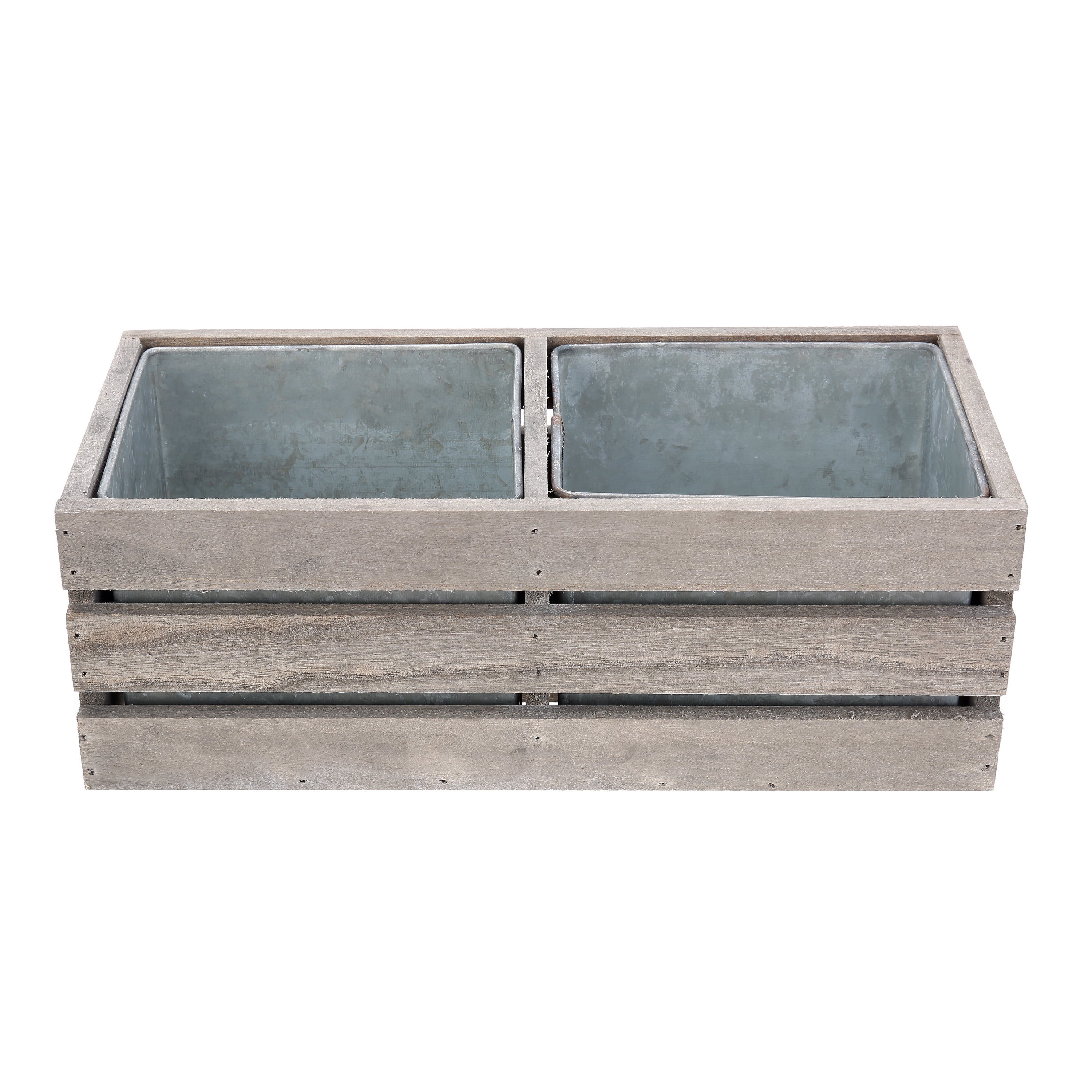 Mainstays Grey Wood Decorative Planter with Removable Metal Inserts