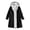 Black, variant on Women Windproof Hooded Mid-Length Coat,Fleece Lined Open Front Button Jacket,Oversized Loose Warm Solid Outerwear with Side Pockets