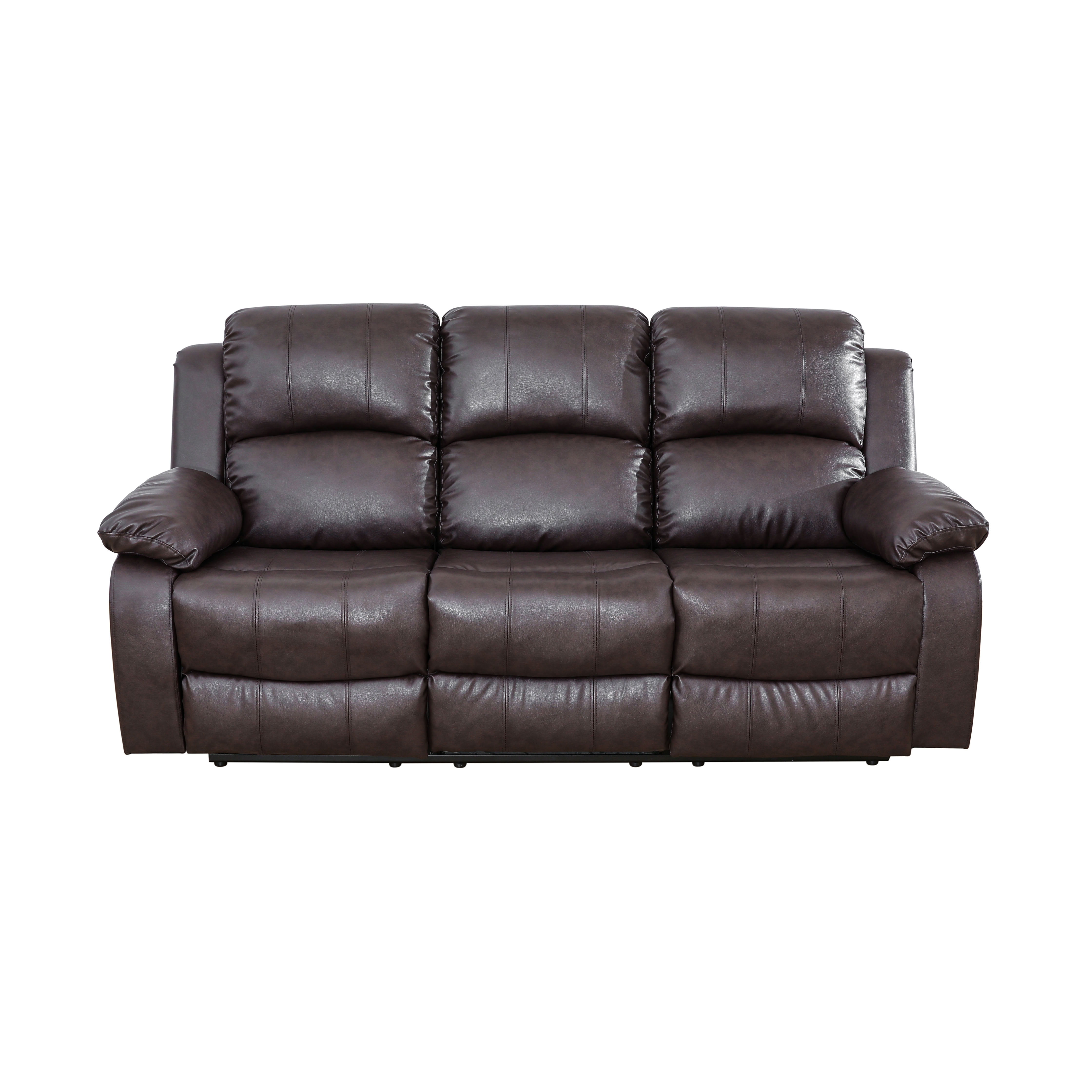 MAYEERTY 3-Seater Recliner Sofa, Breathing Leather with Reversible Coffee Table for Family Living Rooms