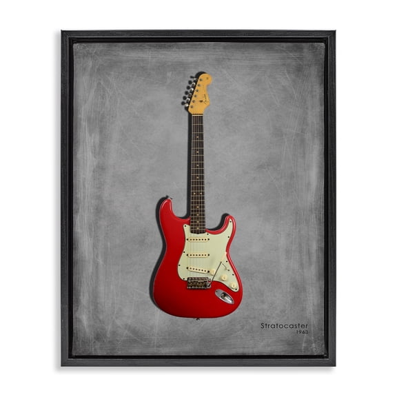 Stupell Industries Classic Red Guitar on Grey Music Painting Black Floater Framed Canvas Art Print Wall Art, 17 x 21