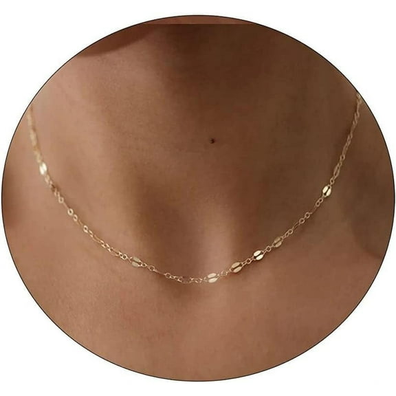 Danity Gold Necklace For Women 14K Gold Plated Satellite Necklaces Gold Link Chain Necklace Tiny Dot Bar Necklace Simple Everyday Jewelry Gift[o102]
