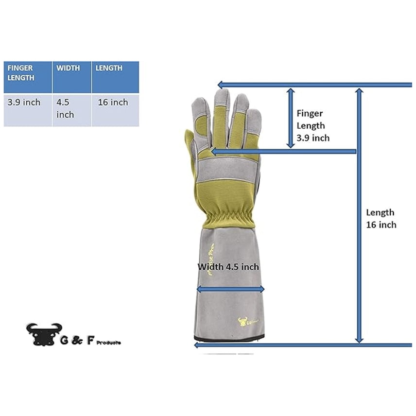 G & F Florist Pro Long Sleeve Gardening Gloves, Rose Pruning Gloves, Synthetic Leather Palm, Thorn Protection, Elbow-Length Gauntlet Cuff, Gray, Large, 1 Pair