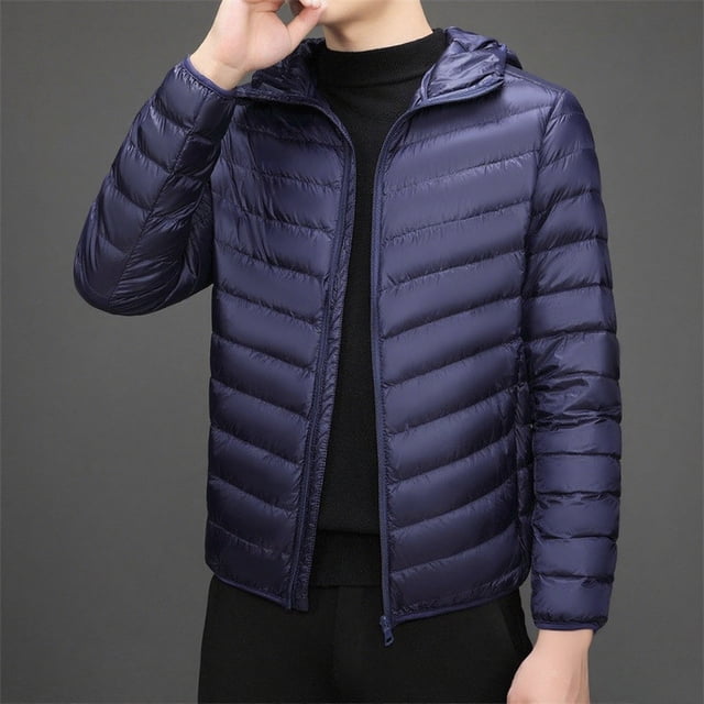 Men's Winter Hooded Down Padded Jacket with Long Sleeve and Zipper Pockets for Cold Weather
