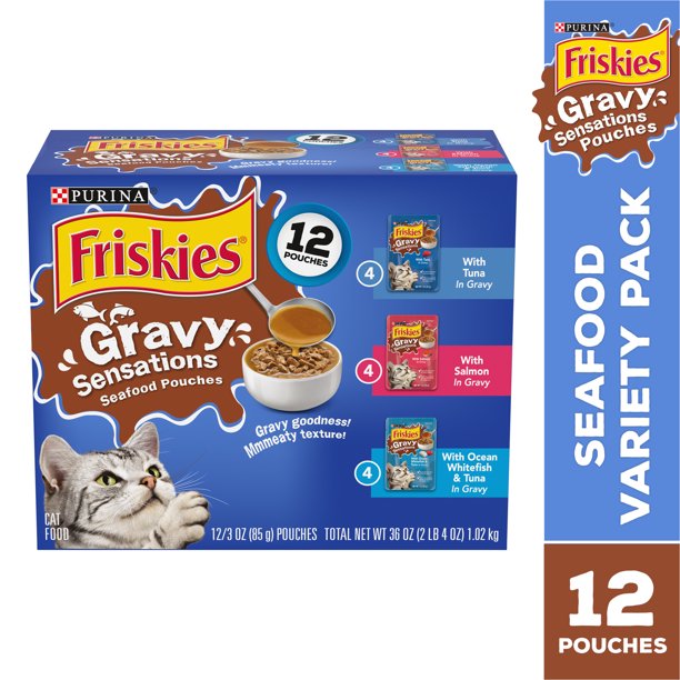 (12 Pack) Friskies Gravy Sensations Seafood Pouches, Wet Cat Food