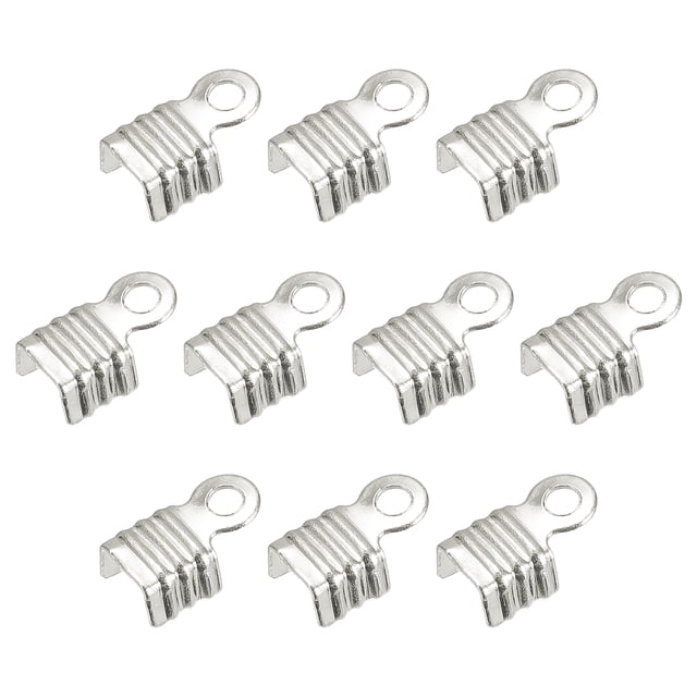 200Pack Fold Over Cord Ends, 3x6mm Terminators Crimp End Tips for Leather Ribbon, Silver Tone