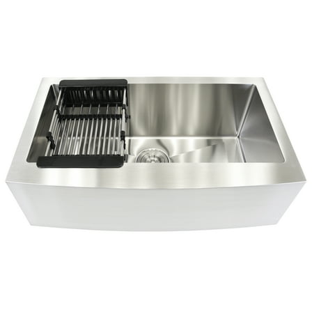 KBV 33 in. x 20 in, Farmhouse Apron-Front Single Bowl 18 Gauge Brushed Stainless Steel Kitchen Sink with Accessories