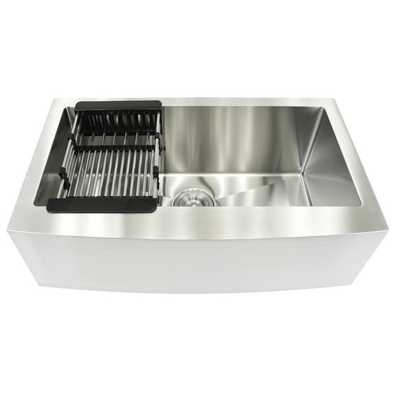 KBV 33 in. x 20 in, Farmhouse Apron-Front Single Bowl 18 Gauge Brushed Stainless Steel Kitchen Sink with Accessories