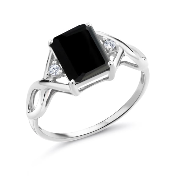 Gem Stone King 2.18 Cttw Black Onyx and White Moissanite 3-Stone Ring for Women | 925 Sterling Silver | Gemstone Birthstone | Wedding Engagement Anniversary Promise Ring for Women| Size 7