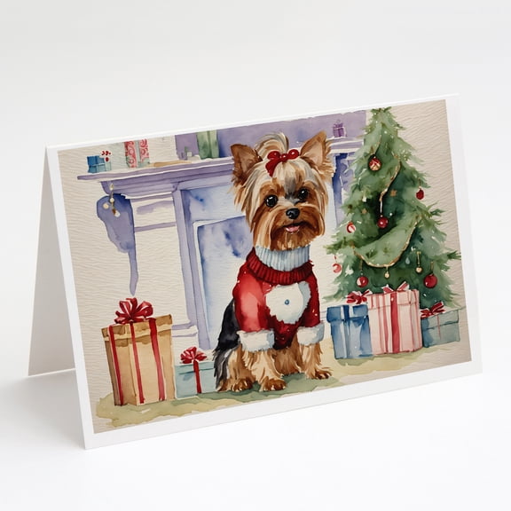 Yorkie Christmas Greeting Cards and Envelopes Pack of 8 7 in x 5 in