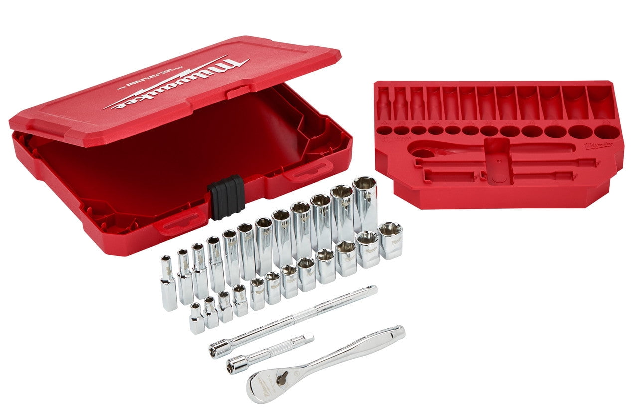 Coffret Milwaukee 28 Pièces Cliquet Et Douilles 1/4" Métriques - Outillage Mécanique