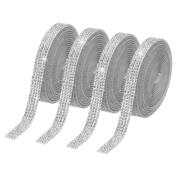Uxcell 4Roll Rhinestone Ribbon, 0.35"Self Adhesive Crystal Rhinestone Strips, 1yard Resin Bling Diamond Sticker for DIY Crafts Phone Decorations, Silver