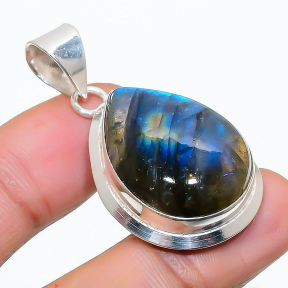 Labradorite Gemstone Handmade 925 Steling Silver Jewelry Pendant 1.69"
