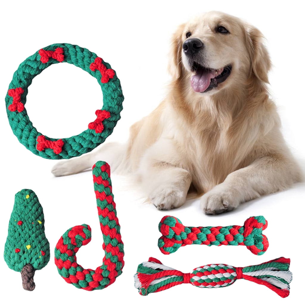 5 Pcs Indestructible Cute Tug of War Plush Christmas Dog Toy Chew Puppies Gift for Pet Interactive Interesting
