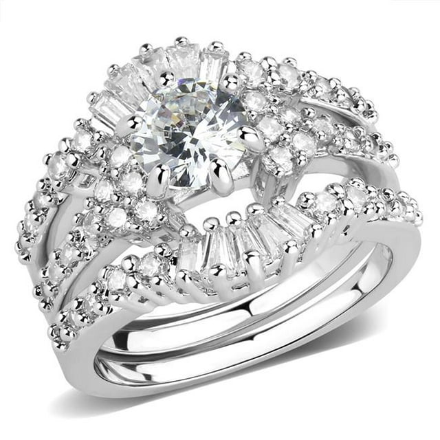 Alamode 3W1553-10 Bague en Laiton Rhodium Femme avec AAA Grade CZ en Clair - Taille 10
