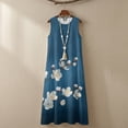 thumbnail image 6 of Jiueut Blue Cherry Blossom Print Women Sleeveless Maxi Dress with Pockets, Casual Flowy Long Summer Dress Linen Look Breathable Sundress for Beach Travel Resort Wear, L, 6 of 7