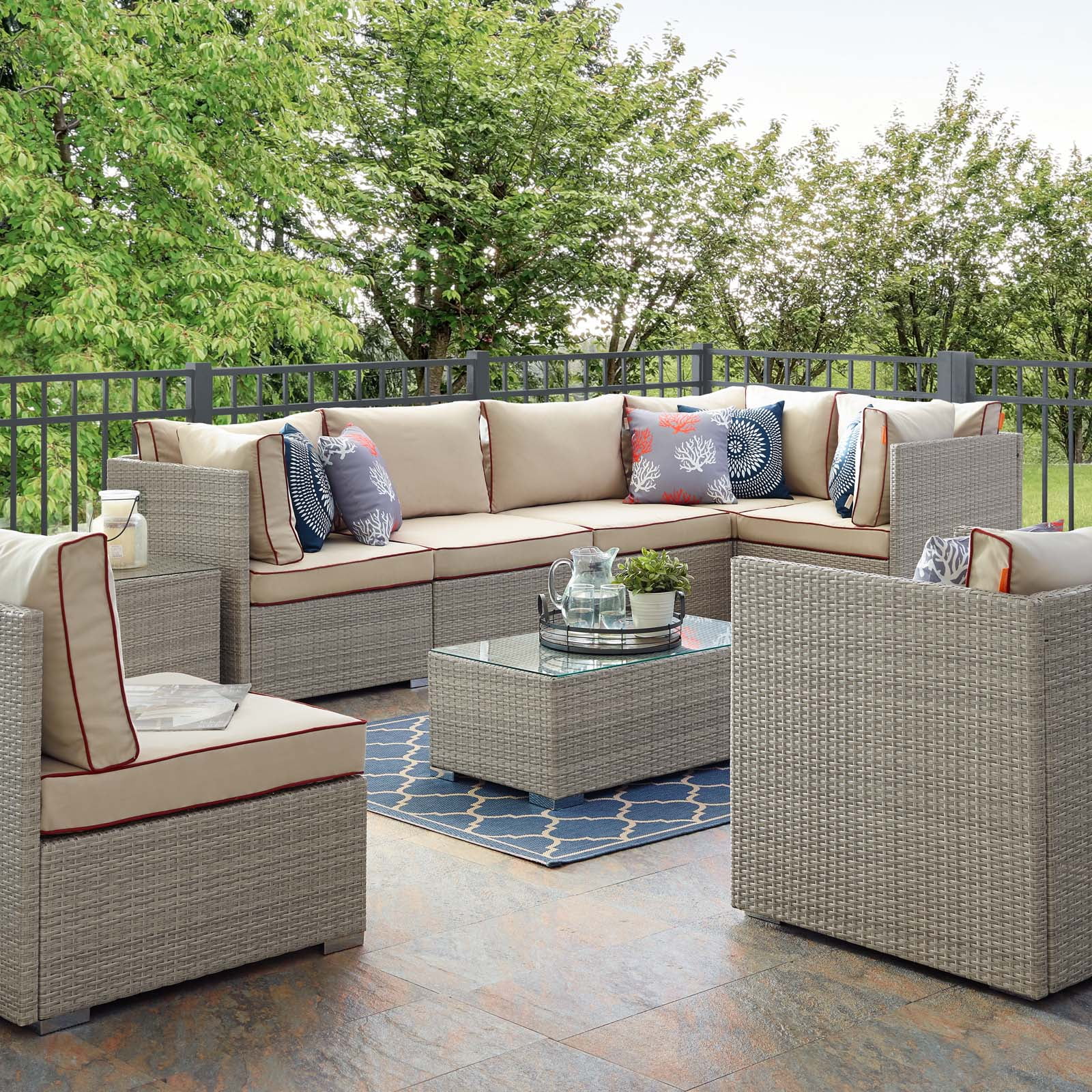 Modway Repose Outdoor Patio 7 Piece Sectional Set, Multiple Colors