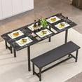 thumbnail image 4 of VECELO Extendable Dining Table Set for 4-6 People, Modern 3-Piece Kitchen Table Set with 2 Upholstered Benches, Mid-Century Dining Room Table, Saving Space, Marble Black, 4 of 13