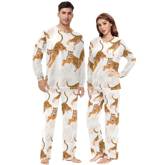 Matching Pajamas for Couples Lively Tiger His and Hers Pajamas Sets Soft Long Sleeve Sleepwea