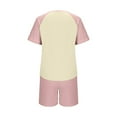 thumbnail image 3 of Women 2 Piece Outfits Summer Cute Color Block Padded T-Shirt Matching Shorts Casual Loungewear Tracksuit Set, 3 of 5