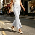thumbnail image 7 of CQONEPT Women's Split Hem Flare Pants Elastic Waist Casual Office Elegant Cropped Dress Pant Trousers with Pockets White S, 7 of 7