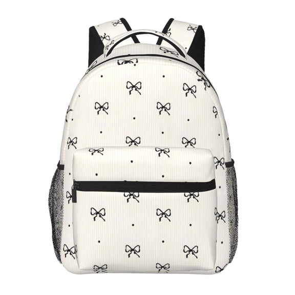Black Bow Cream Lightweight Casual Backpack Travel Daypack for Women Men Work Commute Weekend Gift
