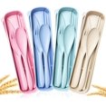 thumbnail image 1 of Reusable Travel Utensils with Case, Portable Cutlery Chopsticks Knives Forks & Spoons Set of 4 for Camping Travel Wheat Straw Plastic Silverware Set, Multi-Color, 1 of 5