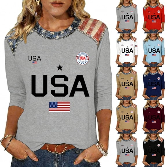 KDDYLITQ 250th Anniversary Independence Day Tshirt for Women Vintage Red White and Blue Crew Neck Tops Freedom Usa Star Stripes 4th July T-Shirts 250 Years Birthday Trendy 3/4 Sleeve Tees Navy 3XL