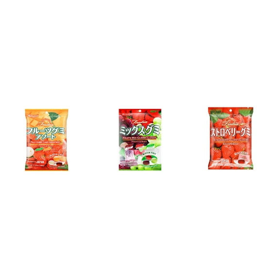 3 Pack Kasugai Gummy Candies, Made in Japan, Gluten Free, Mix 3 Flavor (Assortment,Fruits Mix,Strawberry) Plus NineChef Brand Long Handle Coffee Spoon
