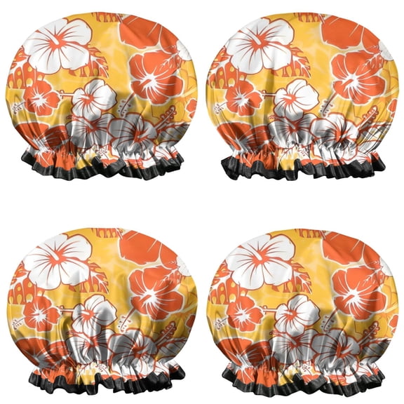 Shower Caps,Pioneer Flower Floral Print Pattern Waterproof Shower Cap for Women 4 Pieces,Double Reusable Hair Cover for Shower PEVA Elastic Stretch Hem