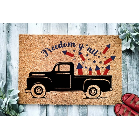 Freedom Yall Vintage Truck Fireworks Door Mat | 4th of July | Independence Day | Housewarming Gift | Welcome Doormat | Fourth of July